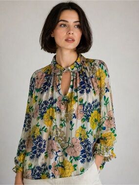 Gipsy Retro Bohemian Floral Vintage-Inspired Floral Top Med